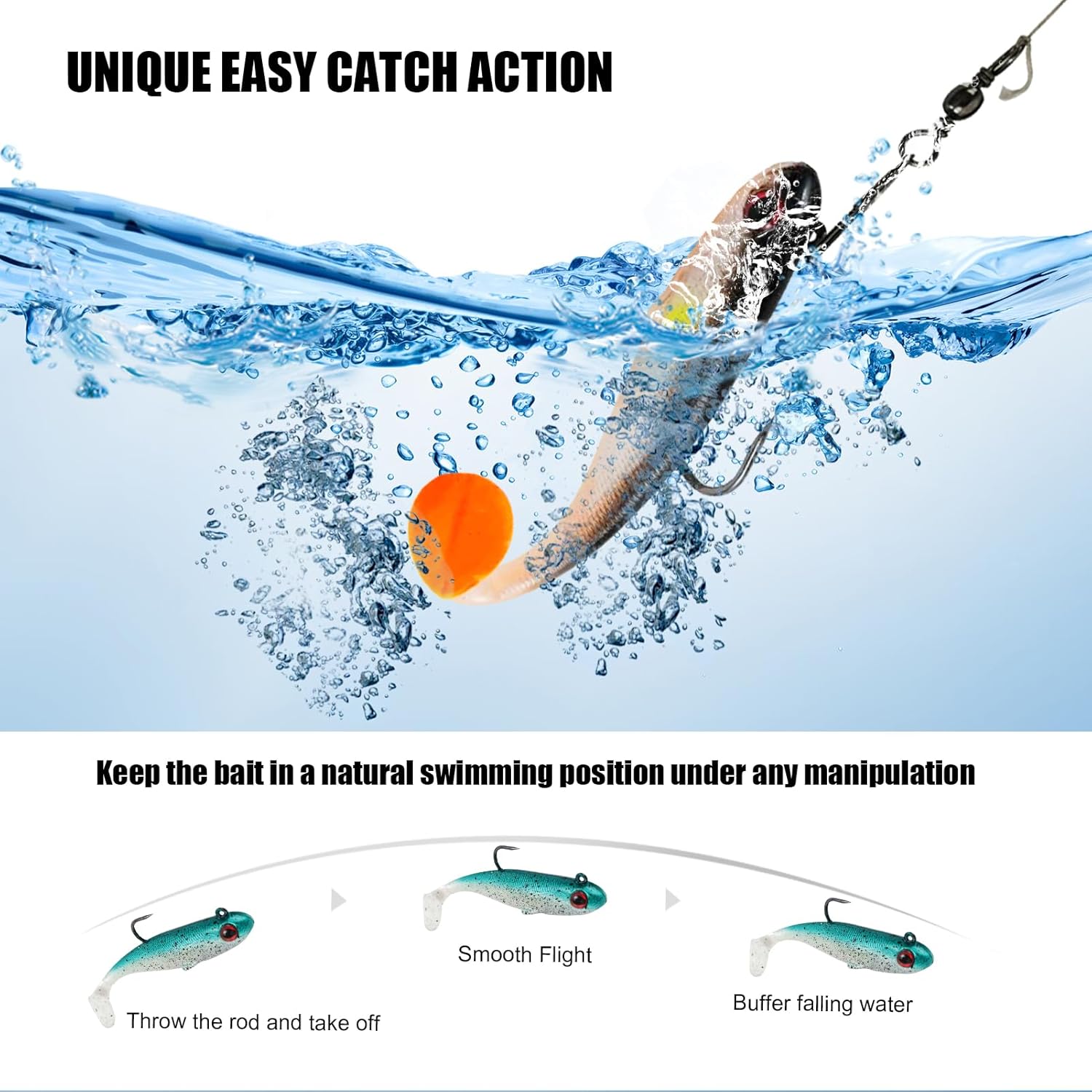 Skiennix 5Pcs Pre-Rigged Soft Lures - Paddle Tail Sinking Swimbaits for Bass & Trout | 3.35in/0.43oz