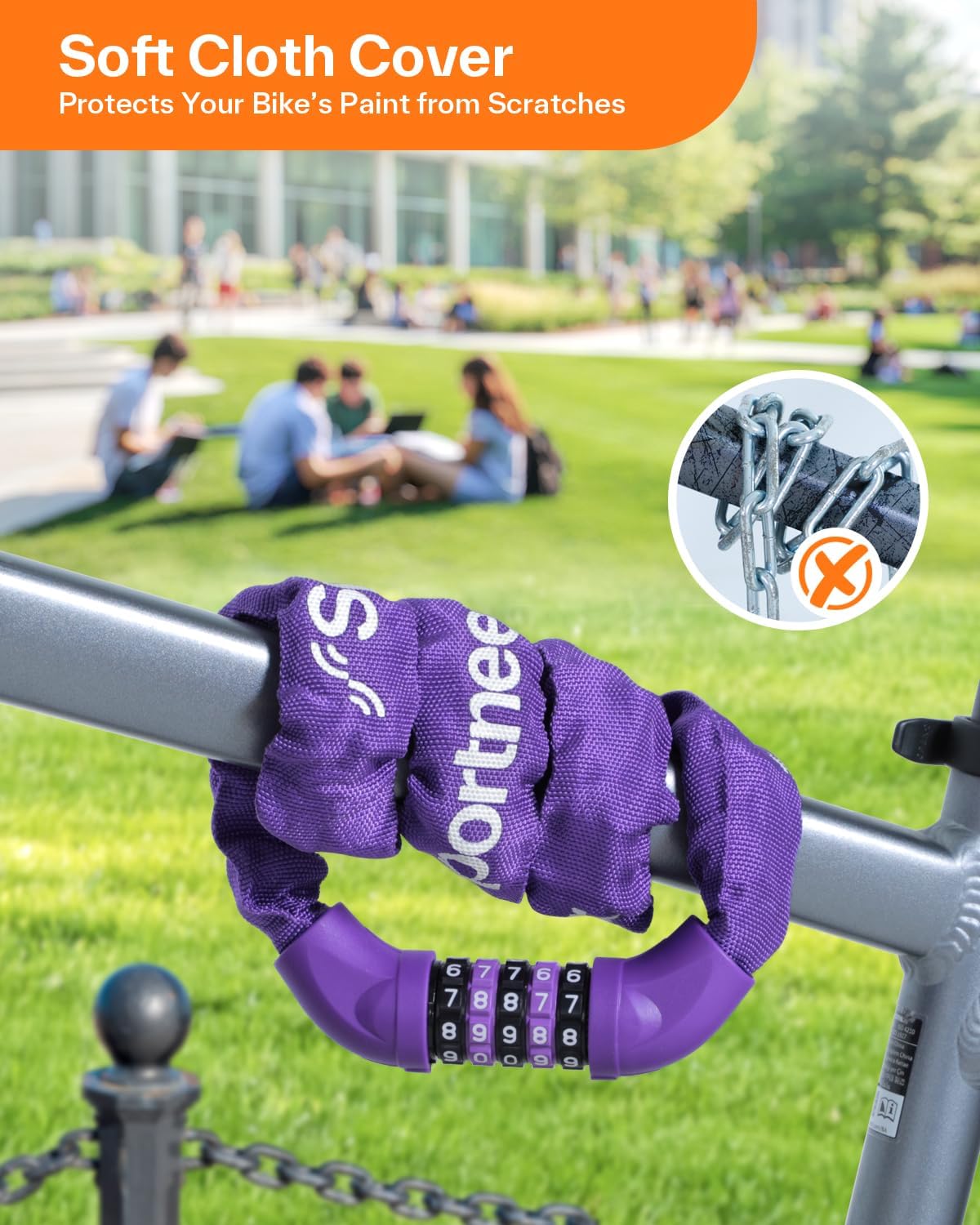 Sportneer Bike Lock - High Security 5-Digit Combination Chain Lock | Keyless, Heavy Duty, 3.2/3.6/4ft, 4/6mm Thick