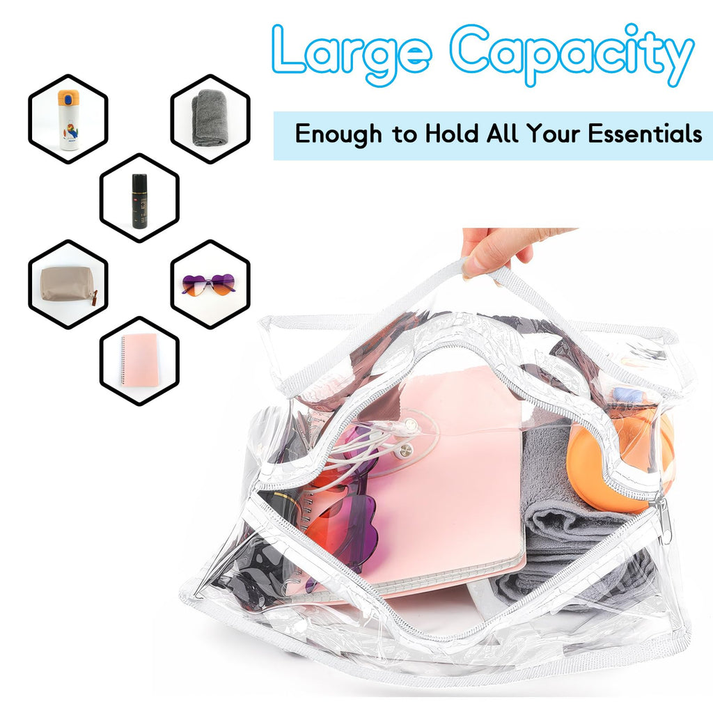 Hoiny Clear Bag for Stadium Events Approved, 12x6x12 Large Transparent Tote Bag with Zipper for Gym Concert Sports Festivals (White)