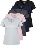 Real Essentials Women's Dry-Fit V-Neck Short Sleeve Workout Tee - 5 Pack | Plus Size Available