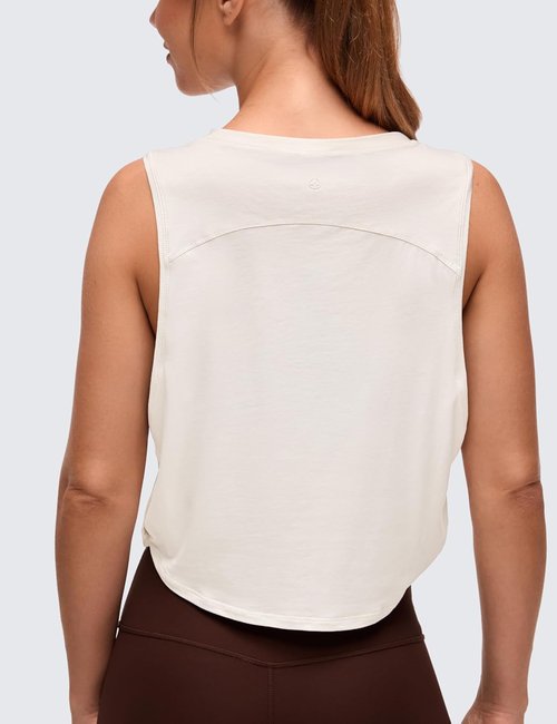 CRZ YOGA Pima Cotton Tank Tops for Women - Loose Fit Sleeveless Athletic Crop Shirts | Ideal for Yoga & Gym