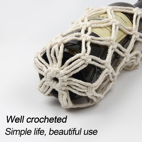 Buxiffod 2pc Crochet Macrame Wine Carrier & Strap - Handmade Water Bottle Holder for Hiking, Cycling & Fitness