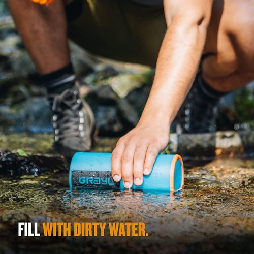 GRAYL GeoPress Water Purifier Bottle - 24 oz Filter for Hiking, Camping & Travel | Bali Blue