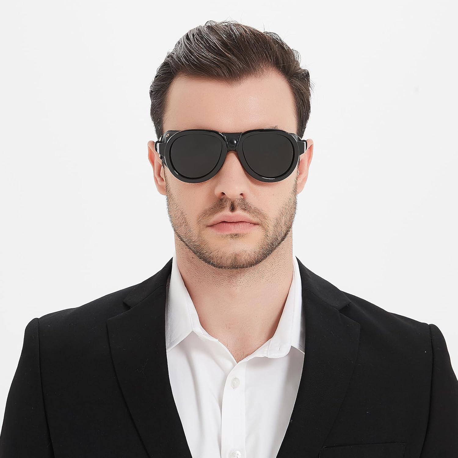 Skiennix Retro Aviator Steampunk Sunglasses - Polarized Vintage Goggles with Leather Side Shields for Men & Women