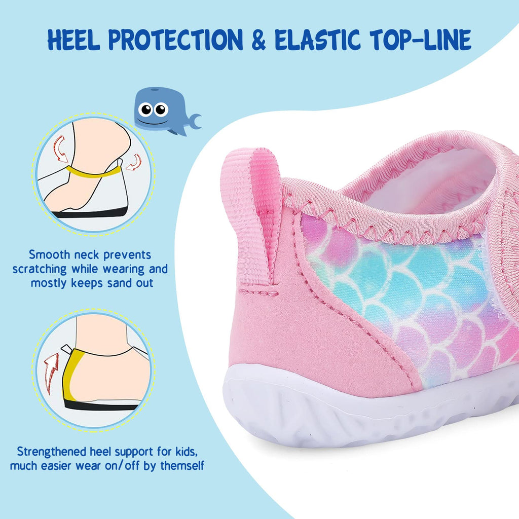 LeIsfIt Toddler Water Shoes Boys Girls Barefoot Aqua Socks Kids Breathable Quick-Dry Swim Shoes for Beach Pool Surf, Pink Scale, 5 Toddler