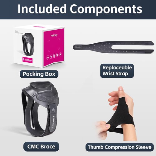 Mekiley CMC Thumb Support Brace - with Firm Supportive Wrist Strap, Dual Density Thumb Brace Stabilizes CMC Joint, Pain Relief for Osteoarthritis for Women and Men (Black, Right Hand, Medium)
