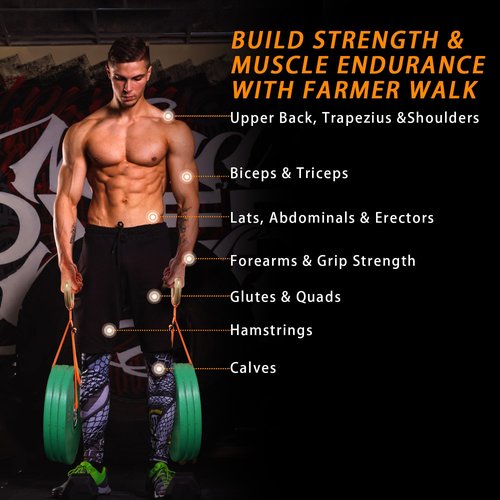J Bryant Farmer Walk Handles with Reinforced Wooden Grip & Adjustable Heavy-Duty Straps Strength Training Carry Handles for Weight Plates Grip, Core & Endurance Workout Equipment