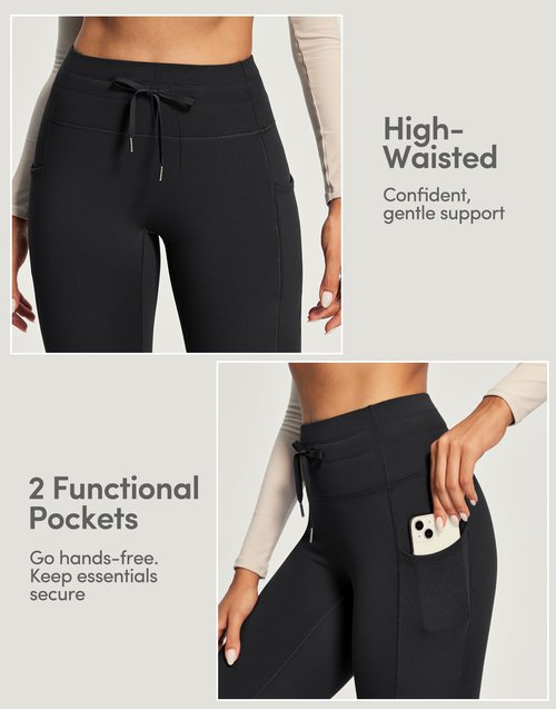 IUGA Women's Fleece Lined Leggings Water Resistant High Waisted Thermal Leggings Winter Pants with Pockets Running Ski Hiking Black