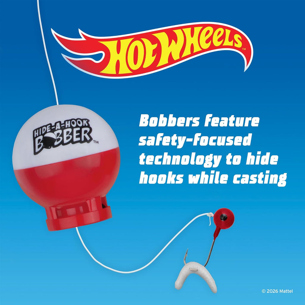 Shakespeare Hot Wheels Kids Fishing Set - 2’6” Fishing Rod & Reel Combo with Net, Tackle Box & Bait
