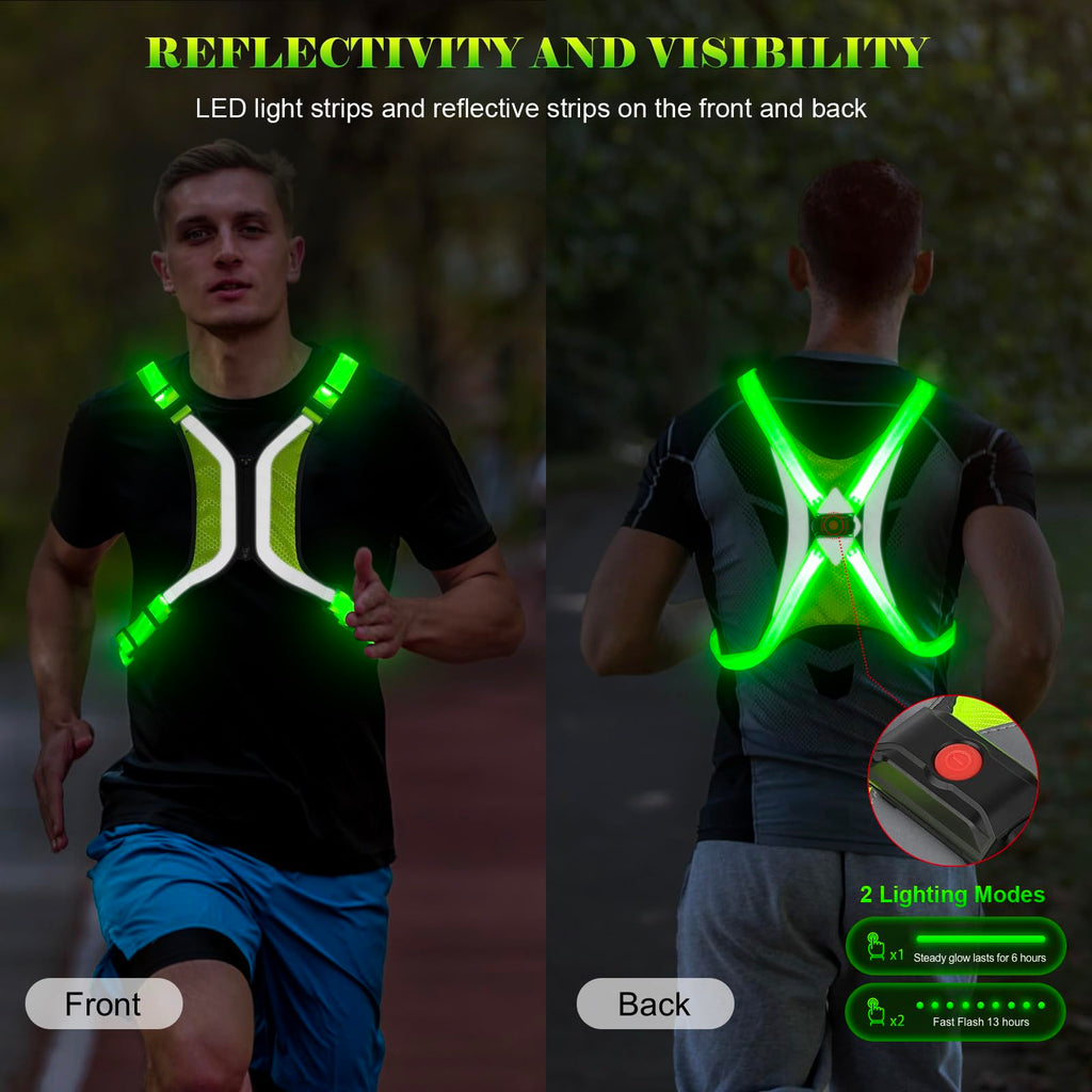 Vizbrite LED Reflective Vest, Light Up Running Vest, Rechargeable Reflective Running Gear for Walking Running Cycling at Night, Adjustable for Men Women