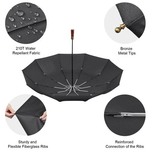 G4Free 54 Inch Large Compact Windproof Golf Umbrella for Rain Oversized Auto Open Close Folding Travel 10 Ribs Vented Double Canopy Umbrella for Women Men (Black)