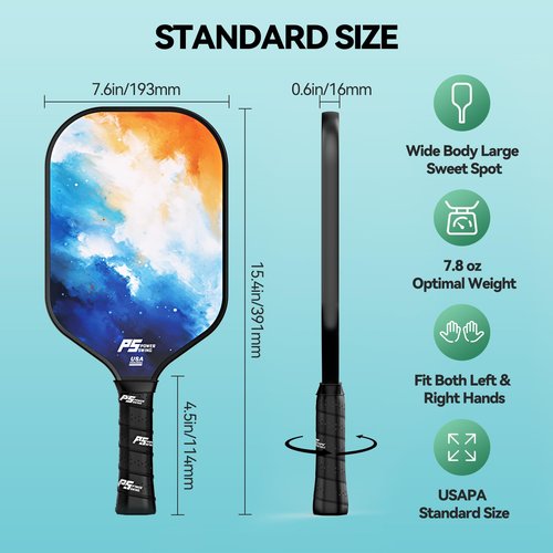 Pickleball Paddles Set of 2 - USAPA Approved Fiberglass Pickleball Paddles Set with 2 with SRT Pro Polymer Honeycomb Core, 4 High-Performance Pickleballs, Carrying Bag and 2 Grip Tapes