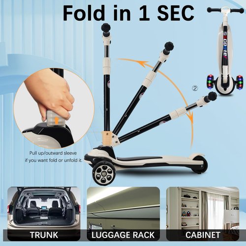 3 Wheels Kick Scooter for Kids Teens Ages 6-18 Years Extral Wide Deck 4 Adjustable Height and Foldable Handlebar LED Flashing Glider Push Scooter for Boys Girls