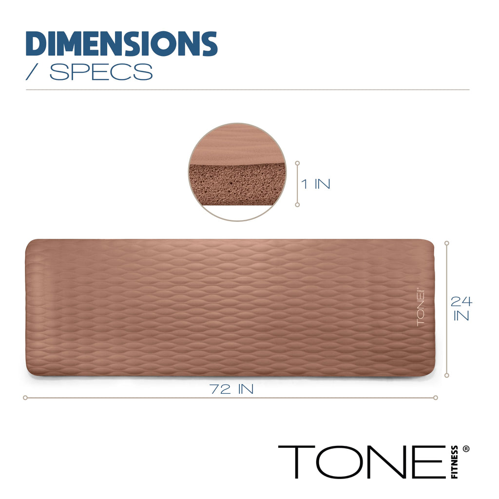 Tone Fitness Premium Extra Thick 1-Inch High Density Exercise Mat with Carry Strap – Non-Slip Workout, Pilates, and Yoga Mat for Home Gym - Color Mocha - Mesh Pattern