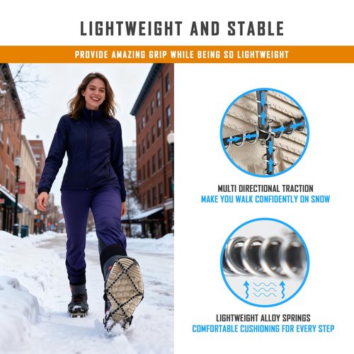 MATTISAM Ice Cleats for Walking on Ice Snow Grips Crampons Traction for Shoes Boots, Anti-Slip Portable Flexible Footwear for Climbing Hiking Fishing Outdoor Running with Storage Bag and 2 Straps