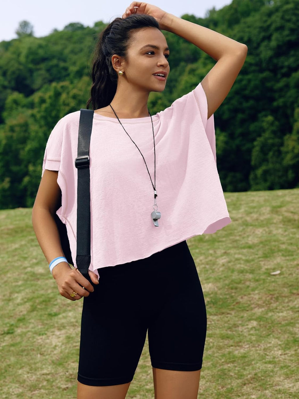 SENSERISE Women's Backless Workout Top - Short Sleeve Athletic Crop Shirt for Gym & Yoga