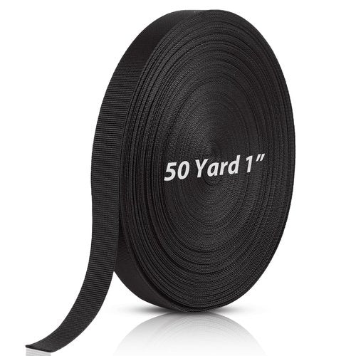 1 Inch Black Polypropylene Webbing, 50 Yards Heavy Duty Climbing Strap for Dog Leash, Seat Belt, Backpack Handles, Rescue Rope, and Outdoor Gear