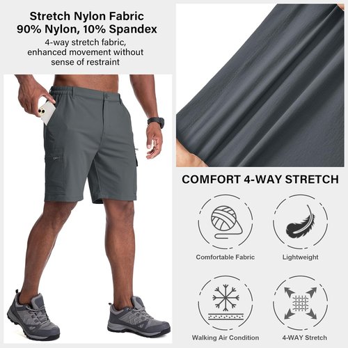 Jessie Kidden Men's Lightweight Water-Resistant Fishing & Hiking Shorts - Quick Dry, Expandable Waist