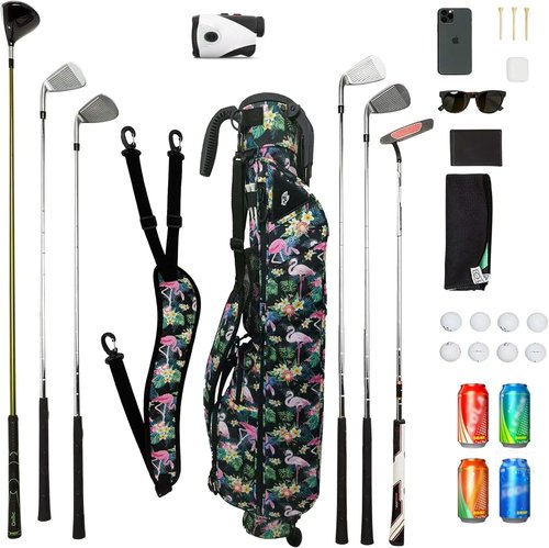 GREEN ACTION Sunday Golf Bag with Strap & Stand, Lightweight Golf Stand Bags with Two-Way Divider/Cooler Pocket, Golf Club Bags Holds 5-6 Clubs for Driving Range, Par 3 and Standard Courses Men Women