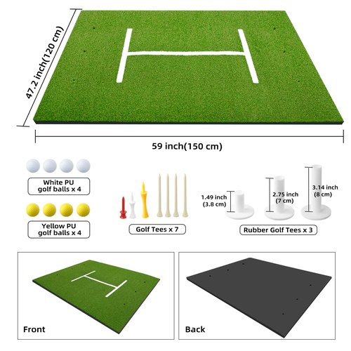 Roykaw Golf Hitting Mat 5x4ft - Thickened Swing Pad for Outdoor & Indoor Practice, Non-Slip/High-Elastic Base Turf Grass