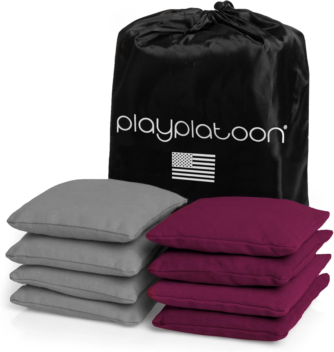 Play Platoon Cornhole Bags - Weather Resistant Set of 8 | Official Size & Weight Tossing Bags with Tote