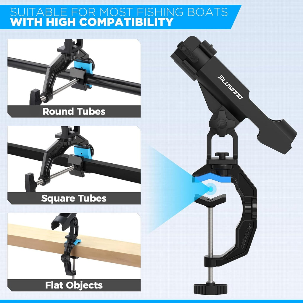 PLUSINNO Fishing Rod Holders - Innovative Dual-V Design with Enlarge Clamp | 1/2/4 Pack for Boats