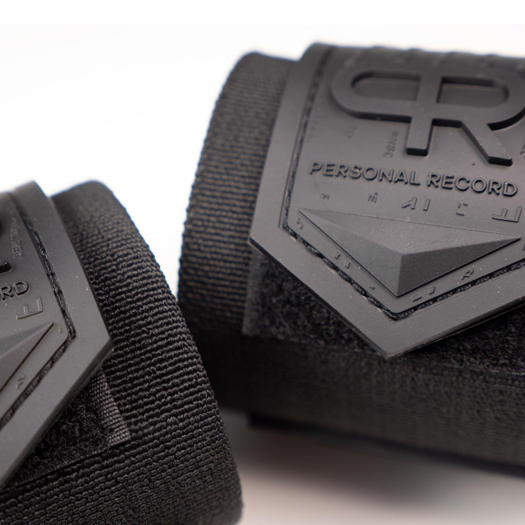 PR Personal Record Elbow Wraps for Weightlifting - Heavy Duty Construction, 25% More Elasticity, Reinforced Stitching, Extra Wide Fastener, Easy to Adjust, All Black