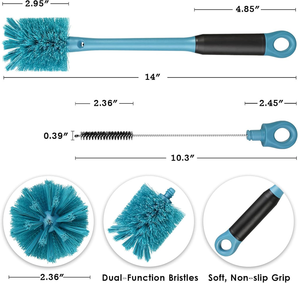 Skiennix 2-in-1 Bottle Cleaning Brush - Long Handle with Replaceable Head for Sports & Baby Bottles | Smokey Blue