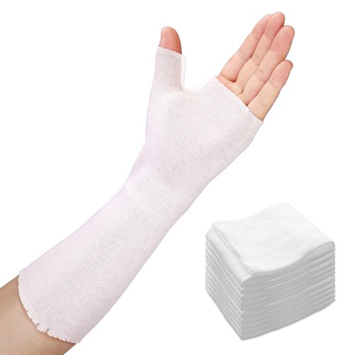 Hand Socks for Splint (Pack of 10), Stockinette Tubing, Thin Breathable Surgical Sleeves for Arm, Wrist and Thumb Sleeve Under Brace, Cast Wrap Liner for Men & Women, Fit Left & Right Hands (White, S)