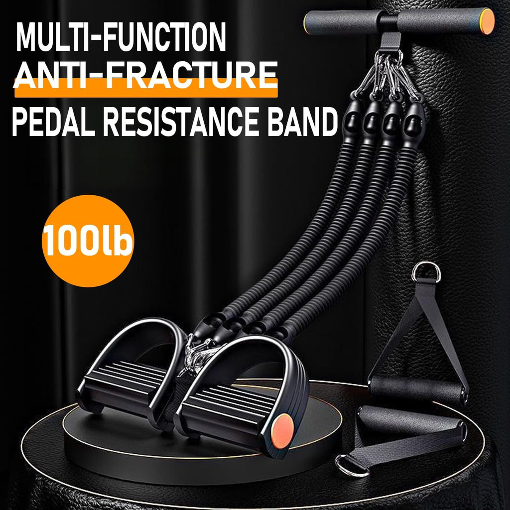 Skiennix Adjustable Foot Pedal Resistance Band - 4-Tube Ankle Puller for Full Body Workouts | Home Gym Equipment