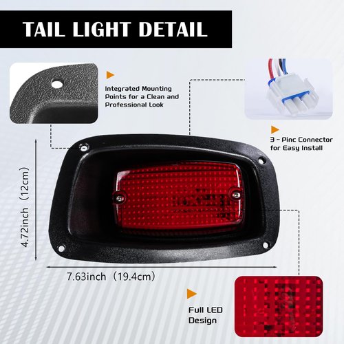 VPAHub EZGO TXT 1996-2013 LED Adjustable Light Kit 48V, 2 LED headlight, 2 LED taillight, 1 Basic wiring harness, instruction & hardware included
