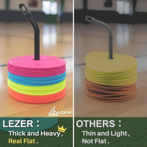 LEZER Flat Soccer Cones - 6 Inch & 8 Inch Spot Markers for Agility Training | Durable Field Discs