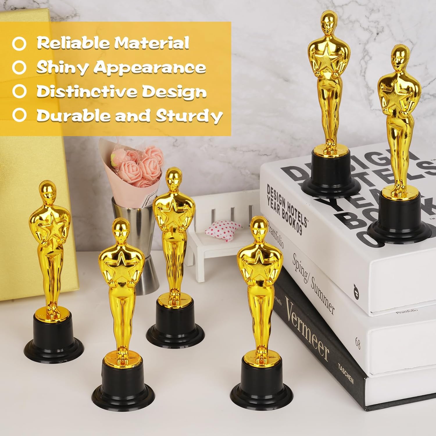 WINKIO Gold Award Trophies - Pack of 6 Mini Plastic Statues for Events, Sports & Appreciation Gifts