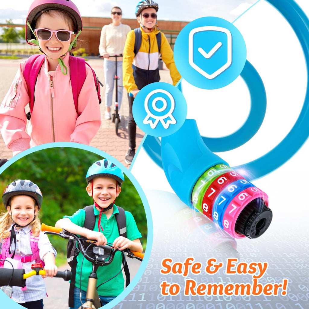 Sportneer Cable Lock - High Security 4-Digit Resettable Bike Lock | 25.6-Inch Colorful Keyless Lock for Kids - Blue