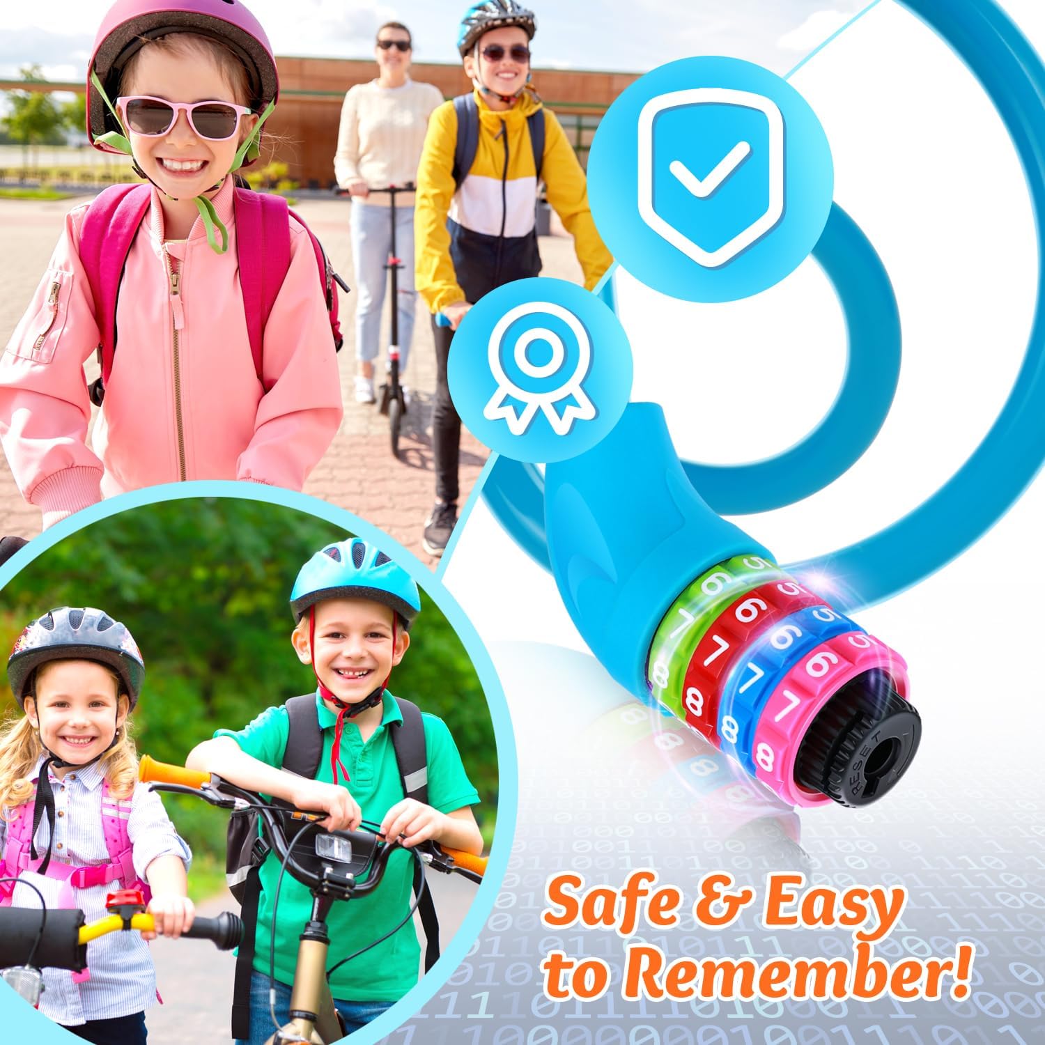 Sportneer Cable Lock - High Security 4-Digit Resettable Bike Lock | 25.6-Inch Colorful Keyless Lock for Kids - Blue