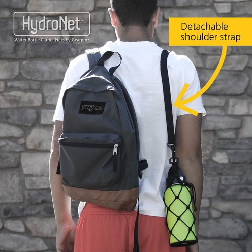 Gearproz HydroNet Carry Bag with Handle and Shoulder Strap for Hydro Flask, Takeya and Universal Water Bottles, Compatible with Wide Mouth Bottles (64 oz, Black)