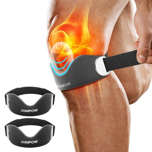 JUMPOW Silicone Patellar Tendon Support Strap - Adjustable Non-Slip Knee Brace for Sports | 2 Pack, Black