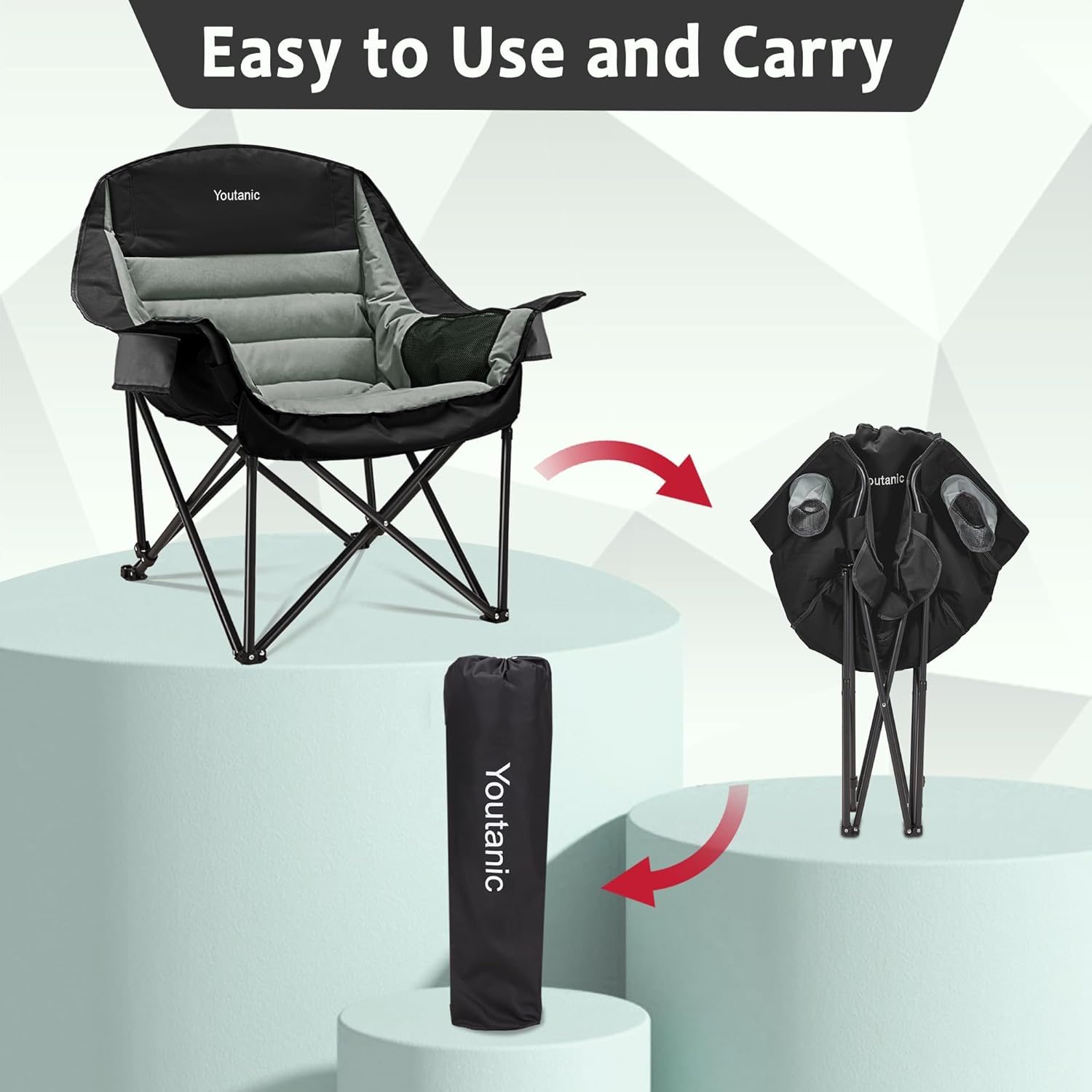 Youtanic Oversized Camping Chair - Portable Folding Design with Cup Holder & Side Pocket | Supports Up to 400lbs