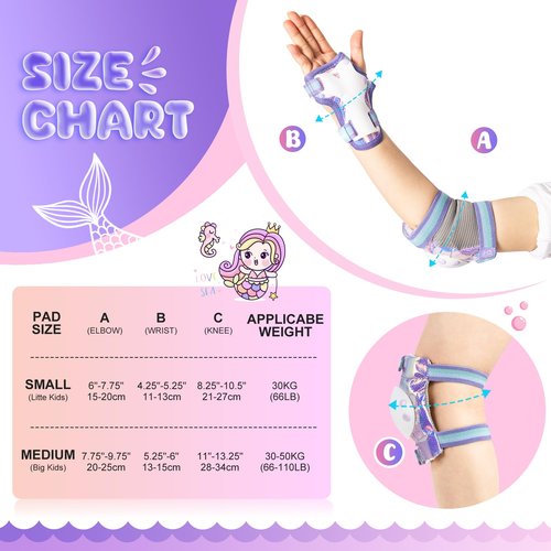 NEMONE Mermaid Roller Skates (Purple S) with Protective Gear Set Knee Elbow Wrist Guards Pads for Kids Girls (Purple S)
