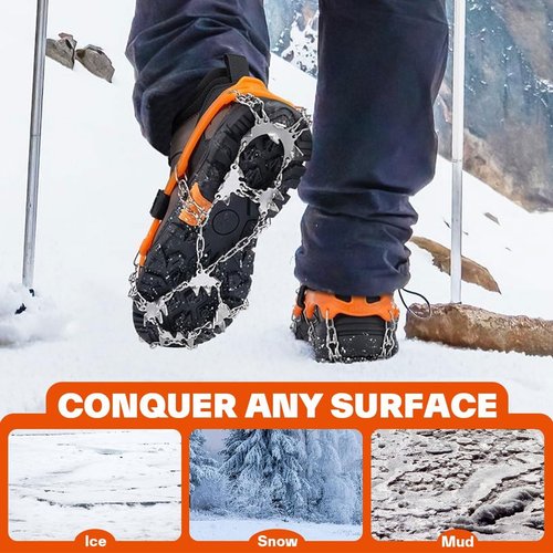 Crampons Ice Cleats Traction Snow Grips for Boots Shoes Women Men Anti Slip Steel Spikes Safe Protect for Hiking Fishing Walking Climbing Mountaineering