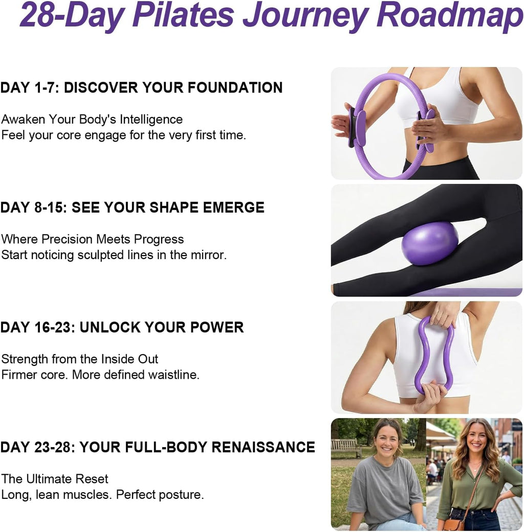 Skiennix Home Pilates Ring and Ball Set - 13-Inch Magic Circle with 5 Resistance Bands for Full Body Toning