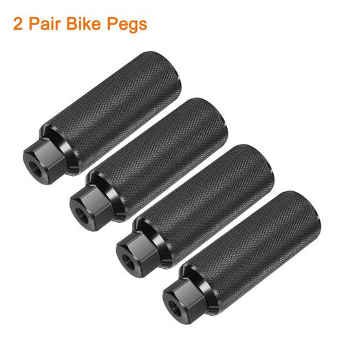 HARFINGTON 2 Pairs Bike Pegs Aluminum Alloy Rear Stunt Pegs Anti-Skid Back Seat Stands Fit 3/8" Axles for Mountain Bike BMX, Black