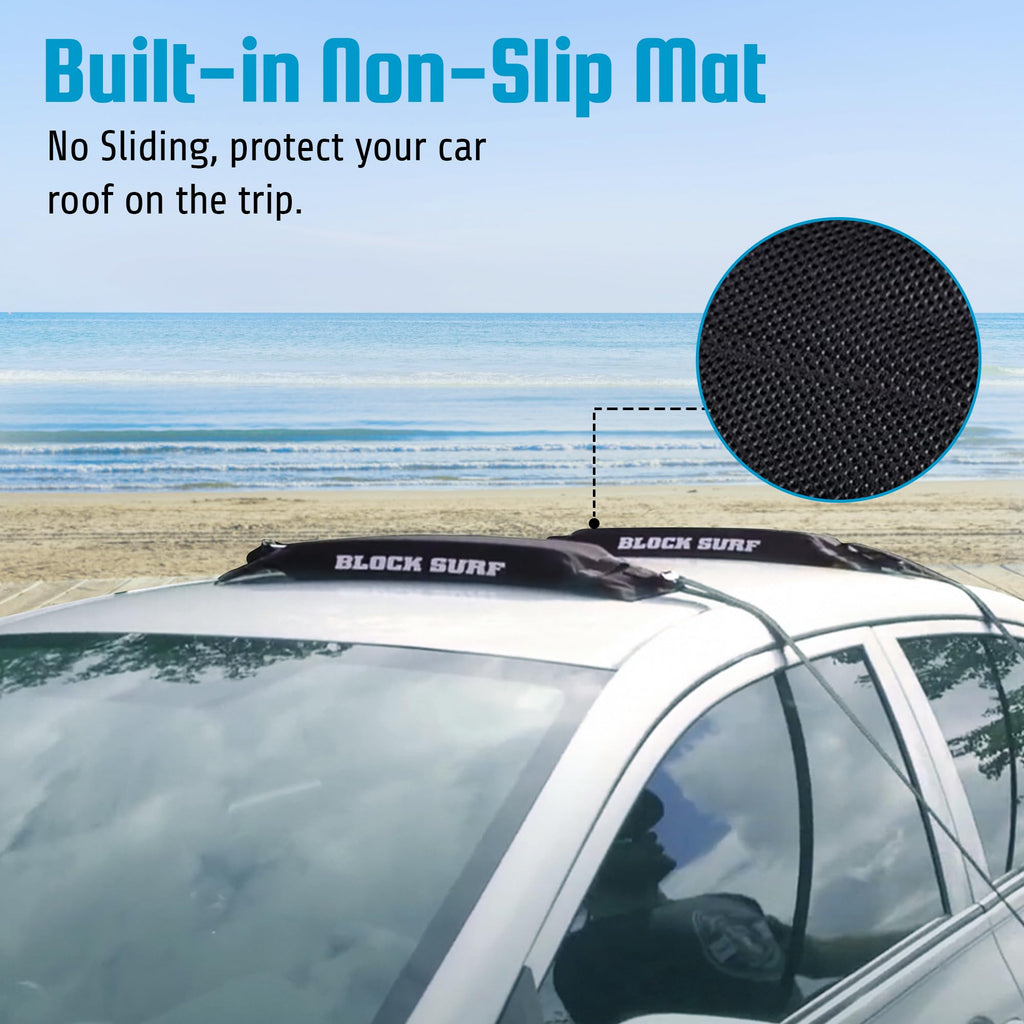 BLOCKSURF Surfboard Roof Rack for Car | Universal Soft Roof Rack for Cars & SUVs | Holds 2-3 Surfboards | Heavy-Duty Straps & Buckles for Highway Speeds | Easy Install & Removal