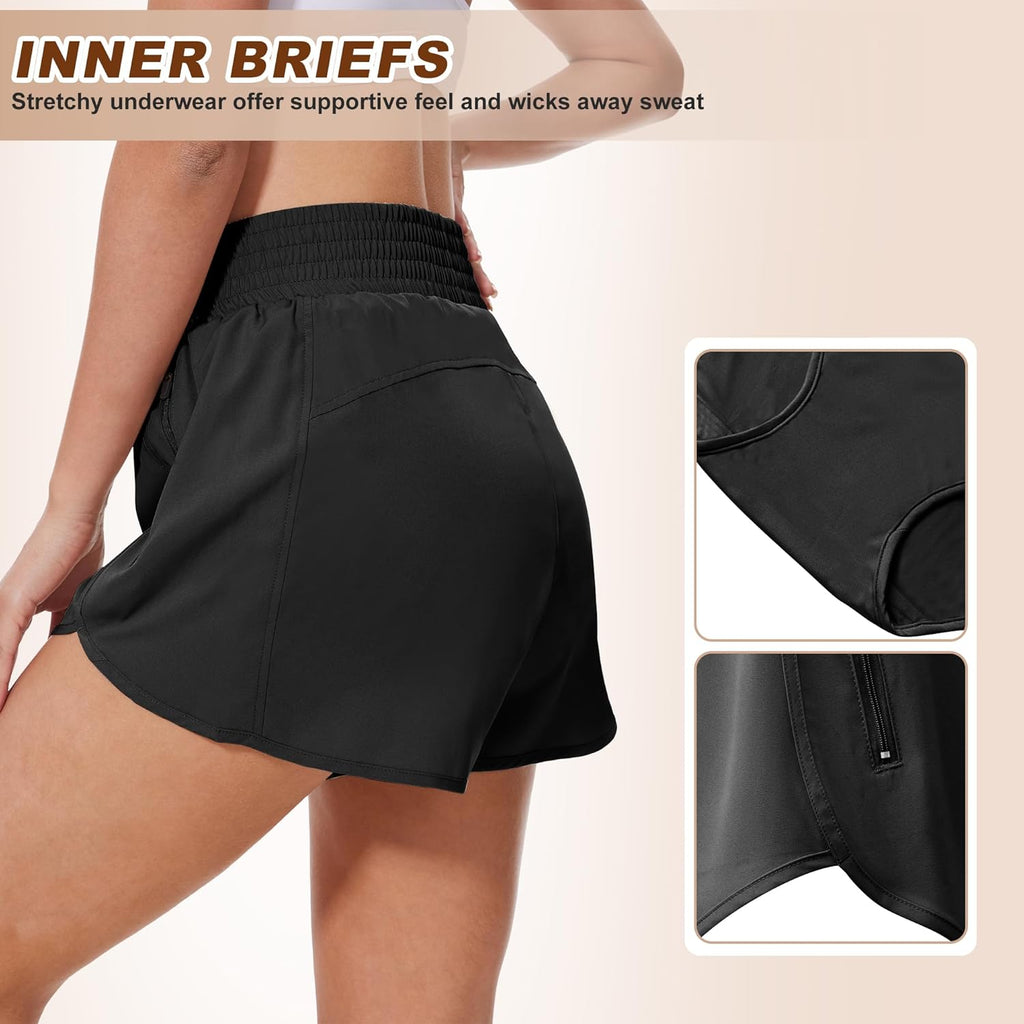 BALENNZ Women's Athletic Workout Shorts - Zipper Pockets & Elastic Waist for Gym & Running