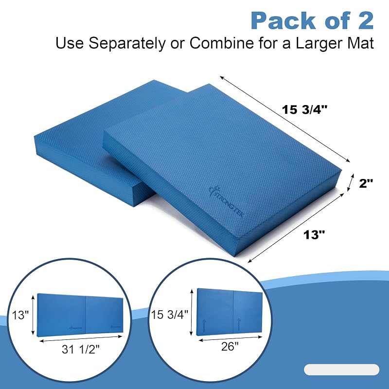 StrongTek Balance Pad - High-Density TPE, Non-Slip 15.8 x 13 x 2 in, 2-pack Blue