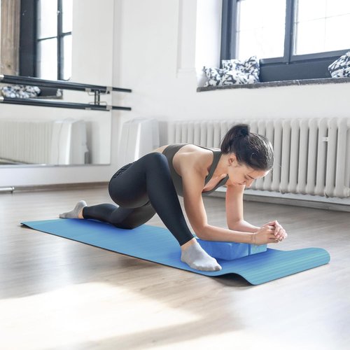 BalanceFrom 7-Piece Yoga Set - Extra Thick 71x24x0.5 Inches Mat with Carrying Sling | Includes 2 Blocks, Strap, Towels & Knee Pad
