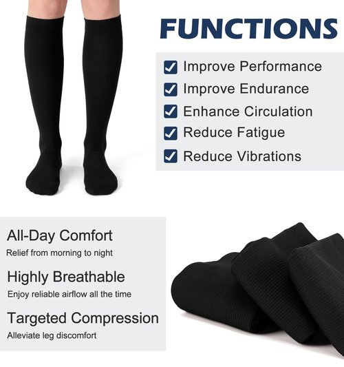 (3 pairs) Compression Socks 20-30 mmHg Long Knee High Socks for Women and Men Black/Darkgrey/Coffee S/M