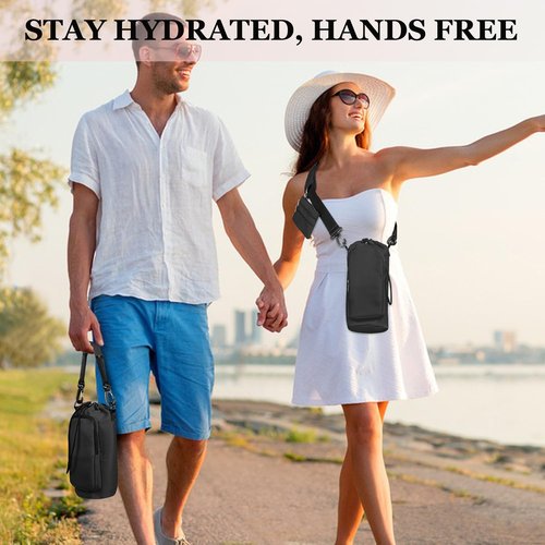 Insulated Water Bottle Carrier with Adjustable Strap - 25/32/40 oz Water Bottle Crossbody Bag with Small Purse for Hiking, Gym, Travel