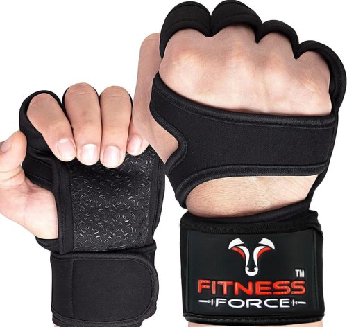 Fitness Force Ventilated Weightlifting Gloves - Fingerless Gym Gloves with Wrist Wraps for Men & Women