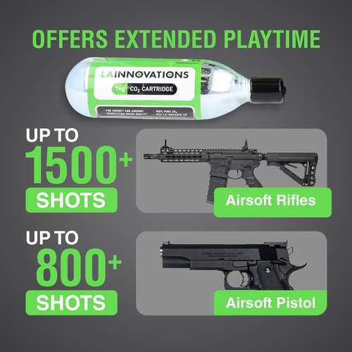 LA Innovations 74g CO2 Cartridges for Airsoft/Airgun (2), Silver